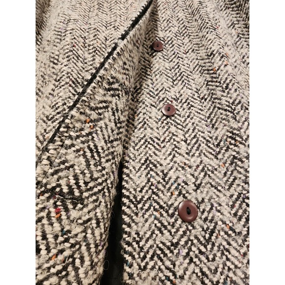 1980s VTG WOMENS THICK WOOL & LEATHER COAT SHOULDER PADS HIDDEN BUTTONS RETRO - Picture 2 of 13